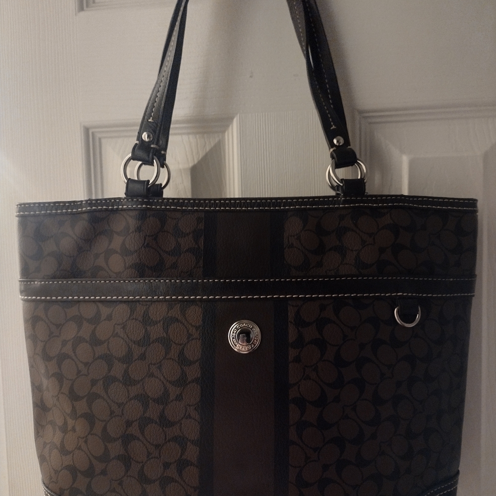 Coach Signature Brown And Black Purse#a1 - Picture 3 of 6